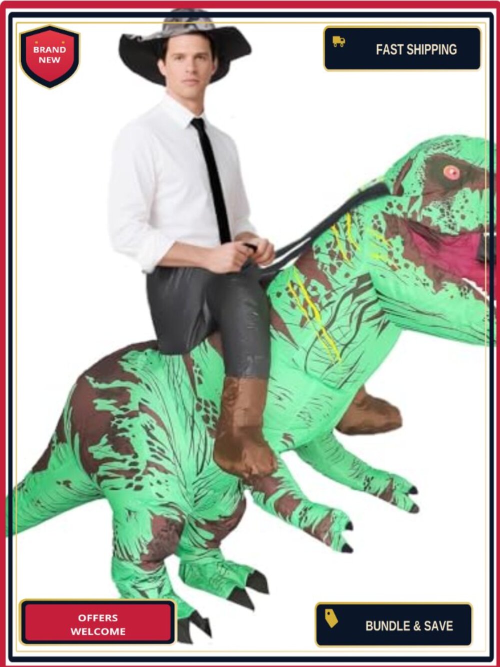 Adult Inflatable Dinosaur Costume Ride-On Blow Up T-Rex Fancy Halloween